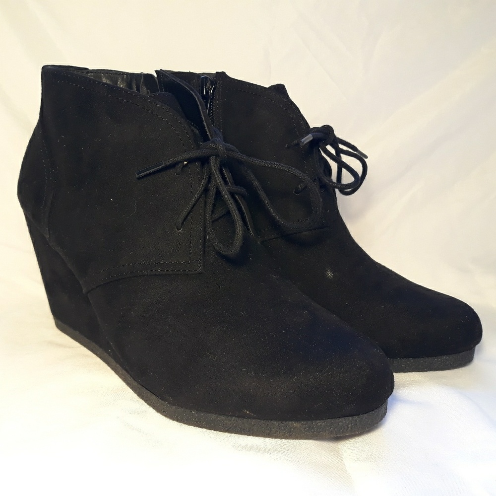 Bessie Black Microsuede Zip up Wedge Bootie NWT